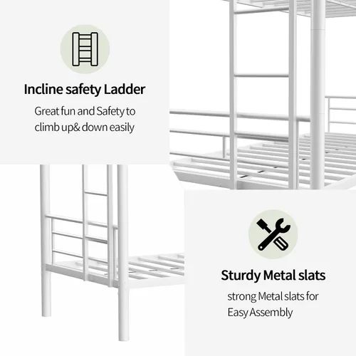 Miniatura 4 de Litera de metal individual sobre cama individual con nido, se puede dividir en dos camas con escalera y barandilla de protección para adultos,
