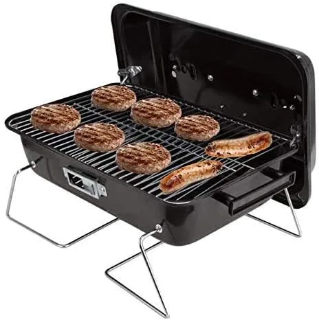 Omaha Go Anywhere - Parrilla de carbón portátil con tapa, mini parrilla de mesa para campamento, barco, portón trasero, barbacoa, diseño de acero