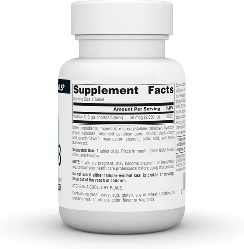 Miniatura 2 de Source Naturals Vitamina D-3 2000 iu apoya la salud ósea e inmunológica - Sabor melocotón cereza negra - 120 tabletas de fusión rápida