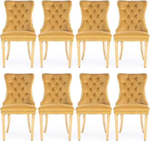 Miniatura 93 de Juego de 2 sillas de comedor tapizadas de terciopelo, sillas laterales de cocina de estilo moderno con ribete de cabeza de clavo y patas de madera