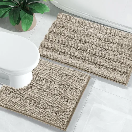 Miniatura 35 de Yimobra Juego de 2 alfombras de baño de felpilla suave y absorbente y alfombra para inodoro en forma de U, antideslizante, lavable a máquina