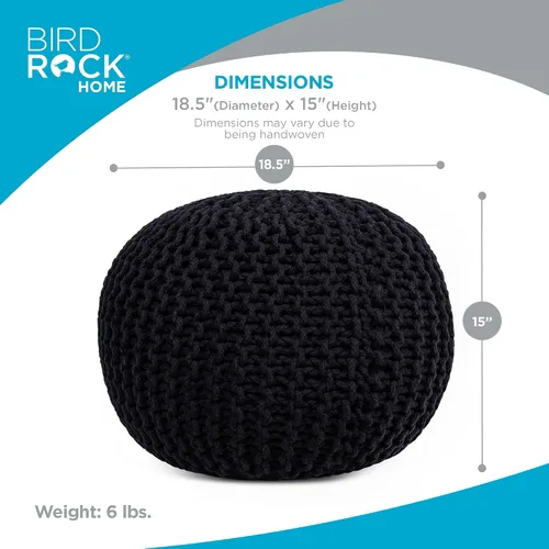 Miniatura 2 de BIRDROCK HOME Puf redondo otomano Taburete de pie trenzado de algodón con relleno de bolsa de frijoles Reposapiés bohemio para sala de estar