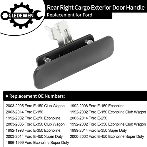 Miniatura 2 de Manija de puerta exterior (metálica), compatible con Ford E150 E250 E350 E450 Econoline de 1992-2014, lado del acompañante, trasera derecha