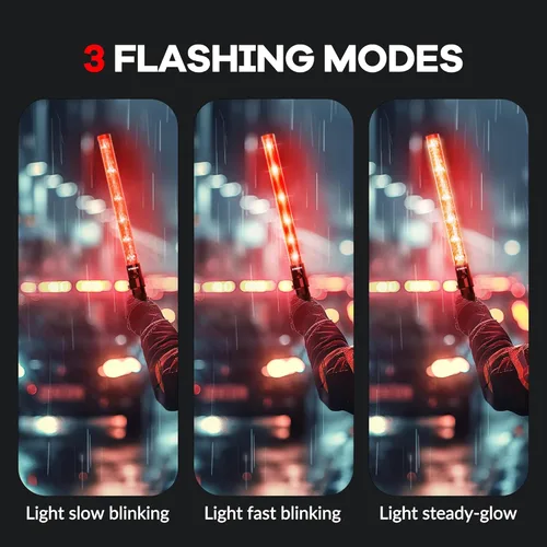 Miniatura 6 de E-riding Paquete de 20 varitas de tráfico, varita de control de tráfico roja de 21 pulgadas con 3 modos de parpadeo y clip lateral, bastón de Rojo