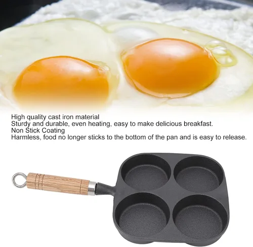 Miniatura 2 de Sartén para tortillas, sartén para huevos de 4 tazas con mango de madera para desayuno, panqueques, tortillas