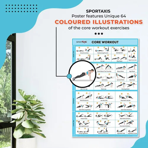 Miniatura 4 de SPORTAXIS Póster de entrenamiento básico con ilustraciones de colores, póster de pared laminado sin equipo para entrenamiento en casa, pósteres