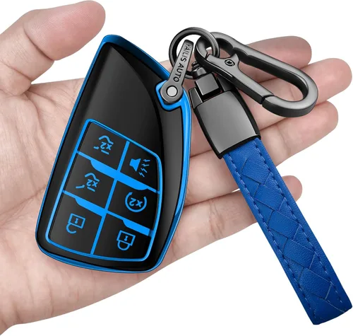 para llavero de Chevy con llavero suave de protección completa Compatible con 2021-2025 GMC Yukon Tahoe Suburban 1500 2500HD 3500HD 6 botones (Azul)