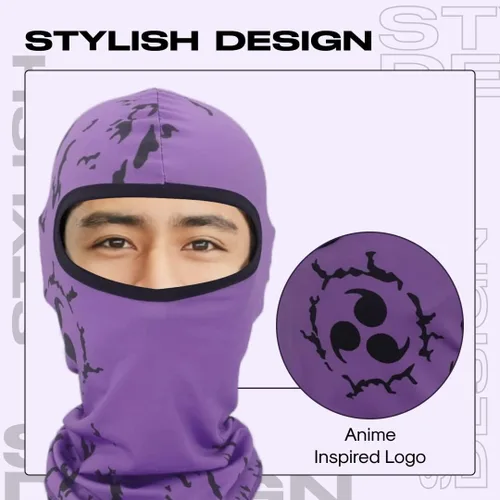 Miniatura 2 de Máscara de esquí de anime con diseño Pasamontañas púrpura Cm negro A verano Skii y máscaras de invierno para hombres y mujeres, cubierta facial