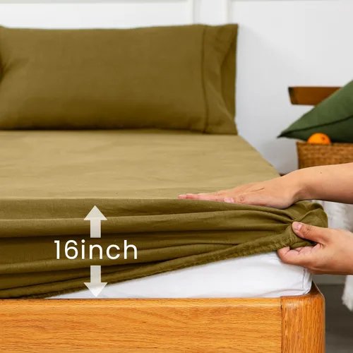 Miniatura 5 de S VICTORY SYMBOL Sábana bajera de lino 100% 78"x80" Funda de colchón 1 pieza, bolsillo profundo de 16 pulgadas, ropa de cama de lino francés natural