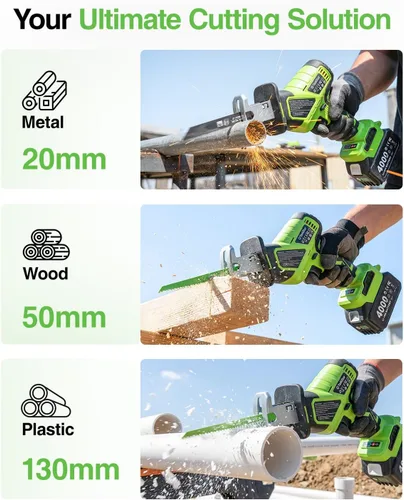 Miniatura 11 de TaskStar Sierra recíproca inalámbrica 21V: sierra recíproca con una sola mano con motor sin escobillas de 0-3500 RPM, 2 baterías de 4.0 Ah, 8