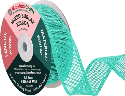 Miniatura 52 de Mandala Crafts Cinta de arpillera verde con alambre para corona, cinta de arpillera con alambre verde rústico de yute natural, 1 pulgada de ancho