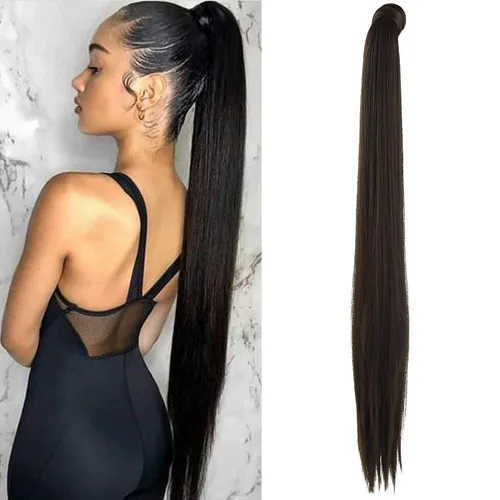 Miniatura 11 de SEIKEA Extensión de cola de caballo con clip alrededor del cabello lacio para mujer (12 pulgadas, negro)
