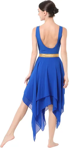 Miniatura 2 de AFAVOM Disfraz de baile lírico para mujer, vestido de lentejuelas con flores, falda asimétrica de tul fluida, disfraces de danza contemporánea