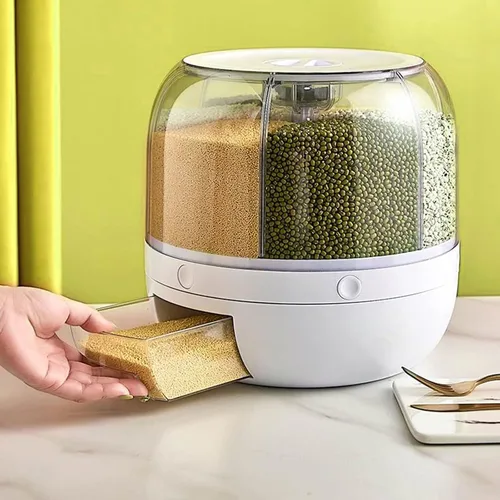 Miniatura 3 de Dispensador de cereales giratorio para encimera, recipientes de grano con 6 compartimentos, ideal para almacenamiento de lentejas, arroz, frijoles