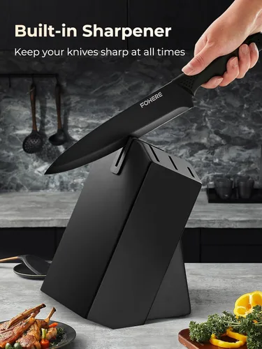 Miniatura 4 de FOHERE - Juego de cuchillos de cocina de 8 piezas con bloque de acero inoxidable de alto carbono, juego de bloques de cuchillos autoafilables