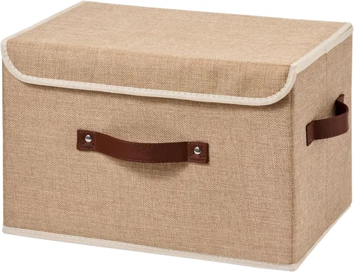 Miniatura 45 de Cajas de almacenamiento con tapa, contenedores de almacenamiento de tela de lino y algodón, contenedores organizadores, cestas decorativas plegables