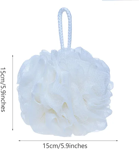 Miniatura 2 de Mesh Pouf Bath Sponge Exfoliating Shower Ball Pom Cleaning Accessory Blanco