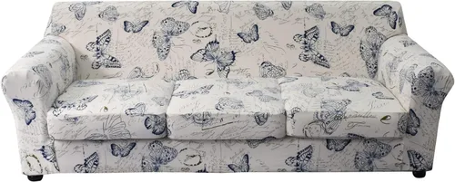 Miniatura 14 de KRFOONN - Fundas elásticas de 4 piezas para sillón y sofá, funda con estampado y 3 fundas independientes para cojines de asiento, lavables, Color01