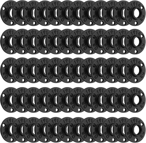 Miniatura 14 de Brida de piso pintada en negro antioxidante de 1/2 pulgada, paquete de 10 accesorios de tubería de hierro maleable para estilo vintage industrial