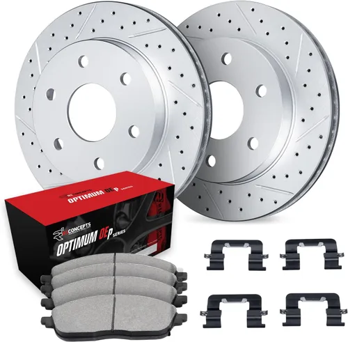 R1 Concepts Kit de freno delantero para Buick Enclave 2018-2020, Cadillac XT5 2017-2020, Cadillac XT6 2020 | Rotores de freno ranurados perforados |