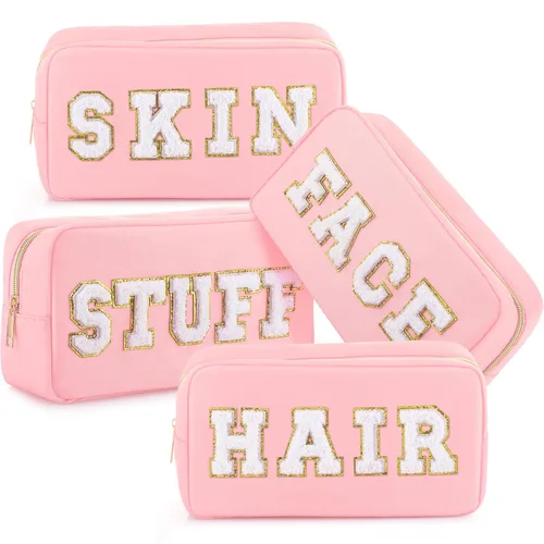 Miniatura 15 de Remerry 4 piezas de bolsas de cosméticos de nailon impermeables, organizador de maquillaje espacioso para viajes para mujeres, bolsa de chenilla