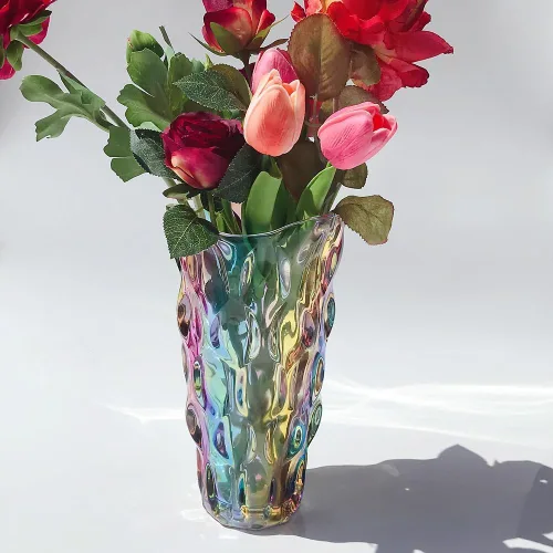 Miniatura 3 de Florero de cristal para flores irrompible de 3.5 libras, 9.5 pulgadas, florero brillante, estilo bohemio, para centros de mesa, cocina, oficina