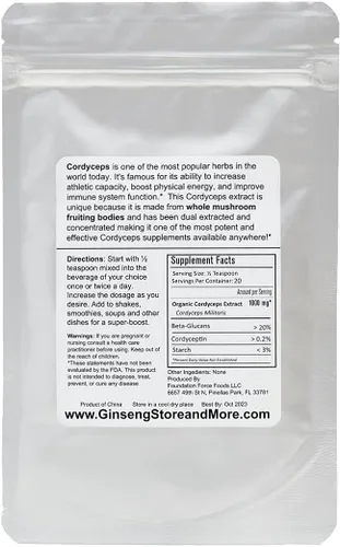 Miniatura 4 de Extracto orgánico de Cordyceps 10:1 de cuerpos fructíferos de hongos reales Nammex >20% de beta-glucanos extracto dual de alta potencia