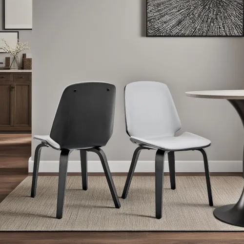 Miniatura 12 de Armen Living Brinley Mid Century - Silla auxiliar moderna de piel sintética gris y madera negra para comedor, mesa de cocina, escritorio, tocador