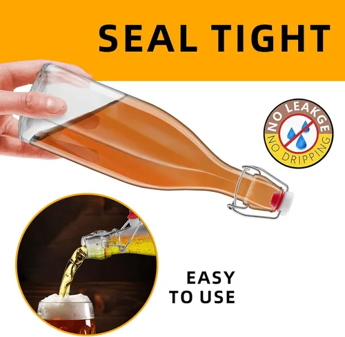 Miniatura 5 de Paquete de 2 botellas de vidrio cuadradas de 25 onzas, botellas de 25 onzas líquidas con tapones herméticos para kombucha, kéfir, extracto