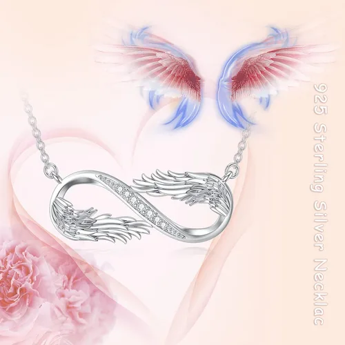 Miniatura 7 de Collar de infinito de diamantes de plata de ley 925 cultivado en laboratorio con diamantes de color D, alas de ángel, colgante infinito, joyería