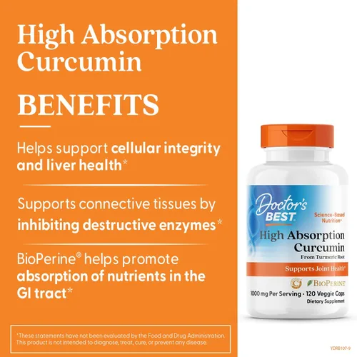 Miniatura 2 de Doctors BEST Curcumina de alta absorción de raíz de cúrcuma, apoya la salud de las articulaciones, sin OMG, sin gluten, sin soja, vegana, 120