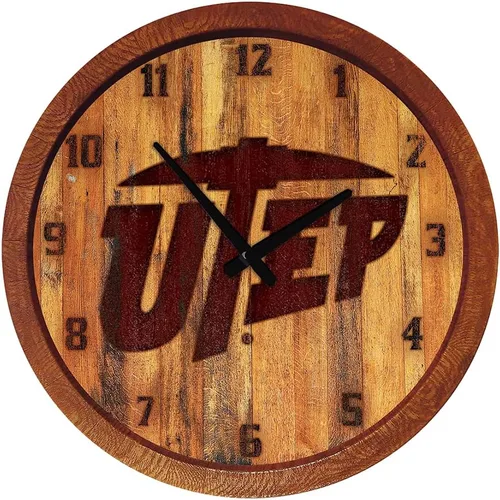 Miniatura 62 de The Fan-Brand NCAA Oklahoma Sooners: Reloj de pared con parte superior de barril de imitación para decoración de bar, decoración de fiesta