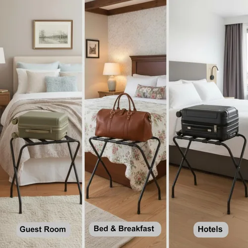 Miniatura 6 de USTECH Portaequipajes de acero inoxidable de doble nivel premontado, portaequipajes duradero para habitación de invitados con capacidad para hasta