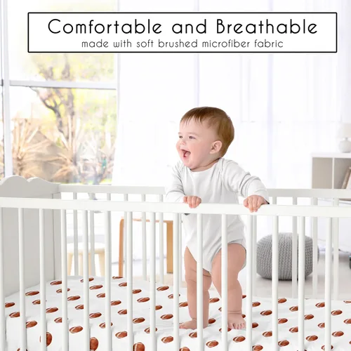 Miniatura 2 de Sweet Jojo Designs Sábana bajera ajustable para cuna de niño de fútbol marrón y blanco para bebé, recién nacido, habitación de bebé, colchón