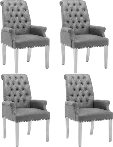 Miniatura 16 de LOULENS Lujosas sillas de comedor de terciopelo, sillas de comedor modernas tapizadas con capitoné, sillas de comedor con reposabrazos y patas