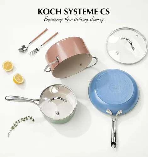 Miniatura 9 de KOCH SYSTEME CS Sartén antiadherente de 10 pulgadas con tapa, sartén de cerámica con mango de acero inoxidable, sartén antiadherente de cerámica