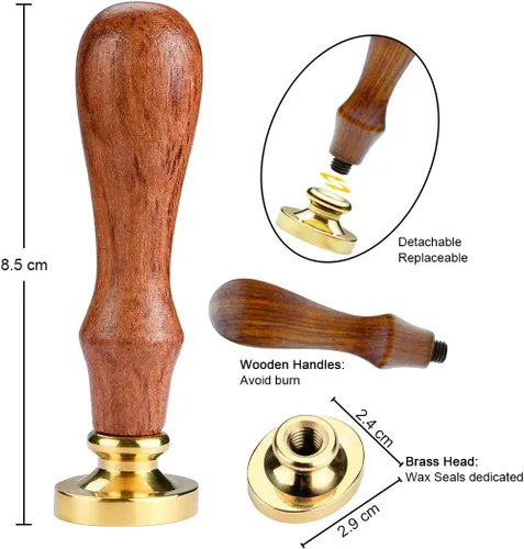 Miniatura 7 de Sello de cera - Flor de rosa en relieve, cabeza ovalada de latón con mango de madera