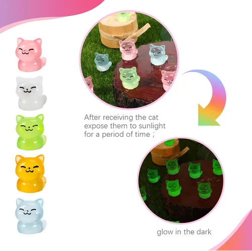 Miniatura 3 de 50 piezas de mini figuras luminosas de resina de animales de gato pequeño que brillan en la oscuridad, estatuas de gatos en miniatura adornos