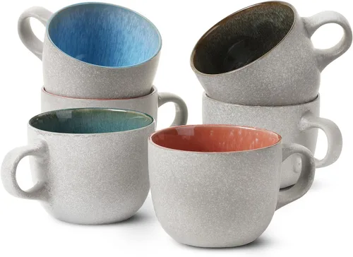 Miniatura 9 de BTAT - Juego de tazas de café de porcelana, 14 onzas (14.0 fl oz), paquete de 6, tazas de café de cerámica, negro mate exterior y colorido
