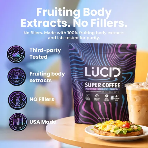 Miniatura 6 de Lucid Superfood Café Orgánico de Hongos con Nootrópicos - Melena de León, Tremella, Cordyceps y Cola de Pavo - Café Instantáneo de Hongos