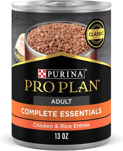 Purina Pro Plan Alimento en paté húmedo para perros, con alto contenido de proteínas, plato principal de pollo y arroz (12 latas) 13onzas -