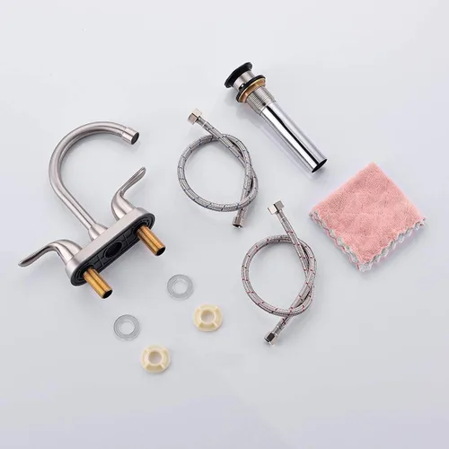 Miniatura 6 de Grifo de lavabo de baño con conjunto de drenaje emergente, grifo central de 4 pulgadas y 2 manijas - Control de temperatura, fácil de instalar