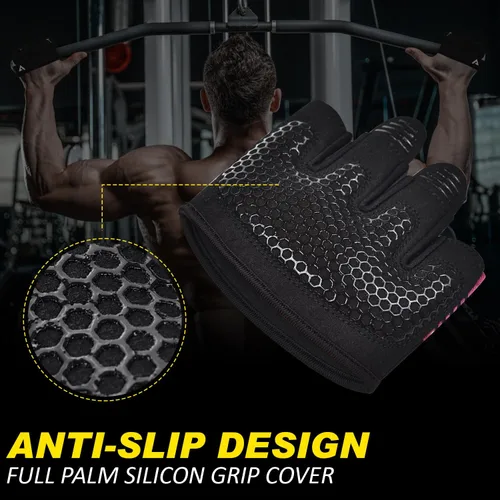Miniatura 4 de AYRO Guantes de entrenamiento mínimos, guantes cortos parciales de gimnasio para levantamiento de pesas con almohadillas de agarre para hombres