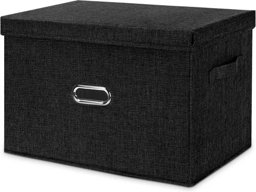 Papeleras grandes plegables de tela de lino, con tapa y asas extraíbles, organizador de cajas de almacenamiento lavables, cubos con cubierta para