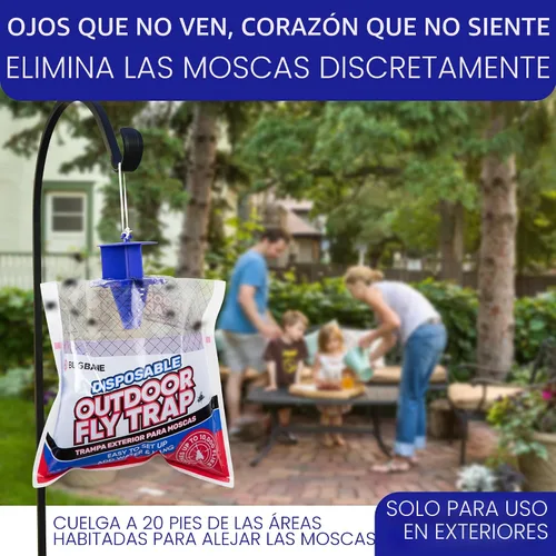 Miniatura 6 de Trampas para moscas para exteriores para patio. 2 bolsas no tóxicas para moscas precebadas desechables para exteriores. Atrapasinsectos colgantes