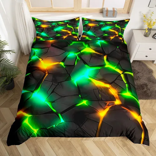 Miniatura 43 de Funda de edredón hexagonal verde estereoscópica de nido de abeja para niños, diseño geométrico de colmena, funda de edredón geométrica de panal