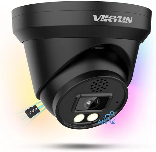VIKYLIN Cámara IP PoE a todo color 4K 8MP, cámara de torreta PoE 4K para exteriores con detección de humanos y vehículos, conversación de 2 vías,