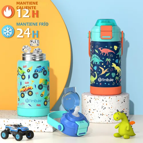 Miniatura 4 de Tazas aisladas para niños con pajita de apertura rápida y pico 2-en-1, tapa hermética de 14 onzas, acero inoxidable al vacío 18/8, sin BPA, tazas