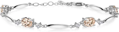 Miniatura 35 de Gem Stone King 925 Sterling Silver Gemstone Birthstone and White Created Sapphire Tennis Bracelet For Women Oval 7X5MM and 2MM 6 Inch + 1 Inch