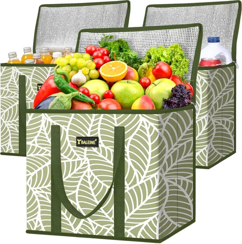 Miniatura 16 de BALEINE Paquete de 3 bolsas reutilizables para comestibles, bolsas de compras plegables para comestibles con parte inferior reforzada y asas